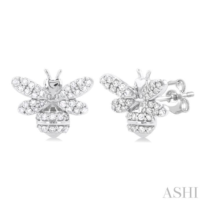 1/3 Ctw Petite Bumble Bee Round Cut Diamond Fashion Stud Earrings in 10K White Gold