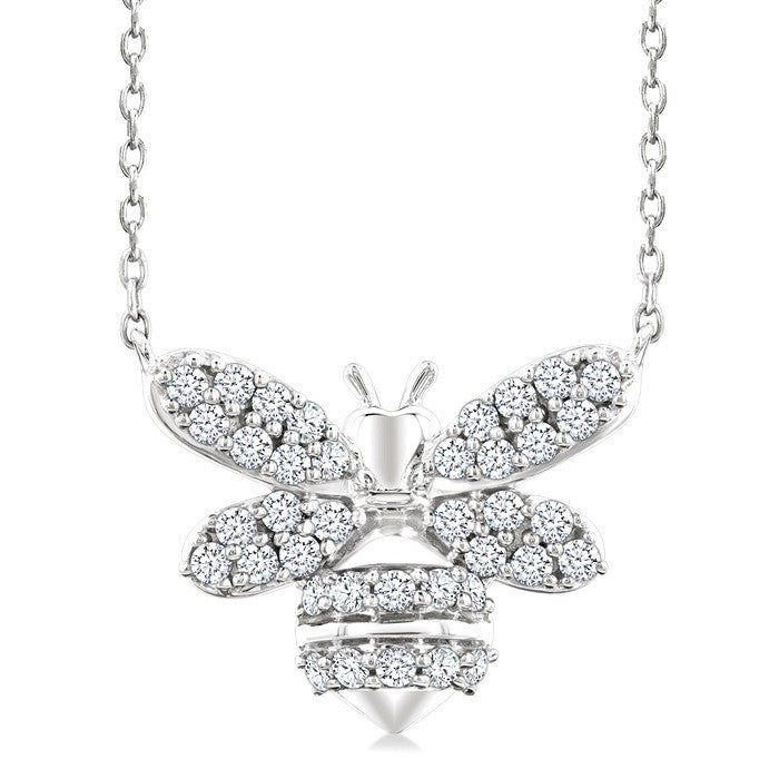 1/4 Ctw Petite Bumble Bee Round Cut Diamond Fashion Pendant With Chain in 10K White Gold