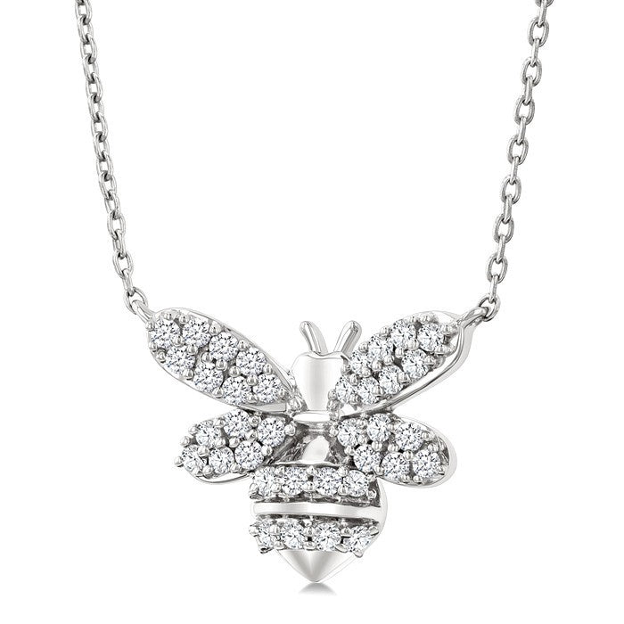 1/4 Ctw Petite Bumble Bee Round Cut Diamond Fashion Pendant With Chain in 10K White Gold
