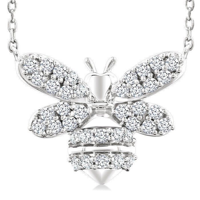 1/4 Ctw Petite Bumble Bee Round Cut Diamond Fashion Pendant With Chain in 10K White Gold