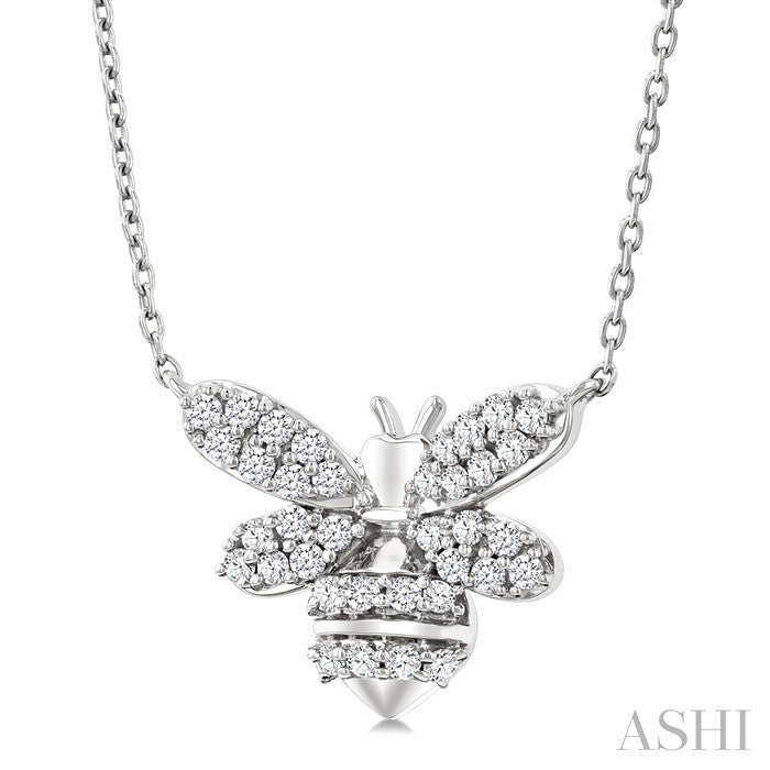 1/4 Ctw Petite Bumble Bee Round Cut Diamond Fashion Pendant With Chain in 10K White Gold
