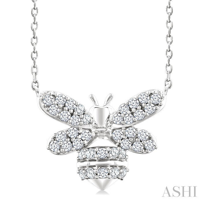 1/4 Ctw Petite Bumble Bee Round Cut Diamond Fashion Pendant With Chain in 10K White Gold