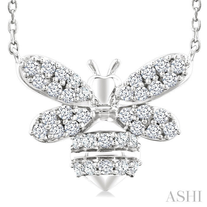 1/4 Ctw Petite Bumble Bee Round Cut Diamond Fashion Pendant With Chain in 10K White Gold