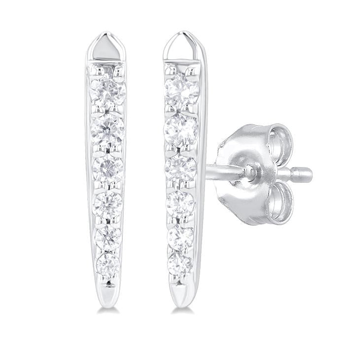 1/10 Ctw Petite Vertical Bar Graduated Round Cut Diamond Fashion Stud Earrings in 10K White Gold