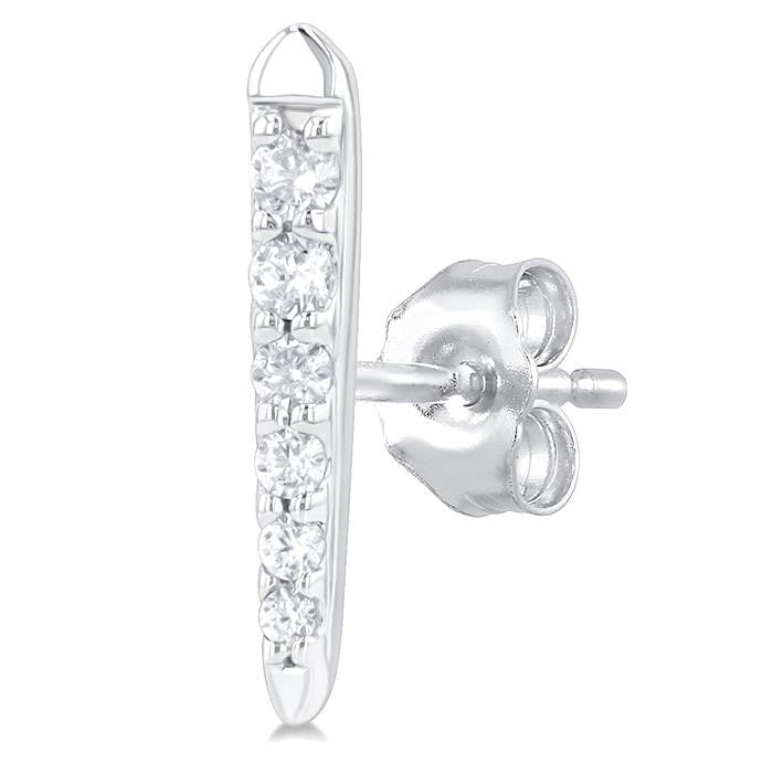 1/10 Ctw Petite Vertical Bar Graduated Round Cut Diamond Fashion Stud Earrings in 10K White Gold