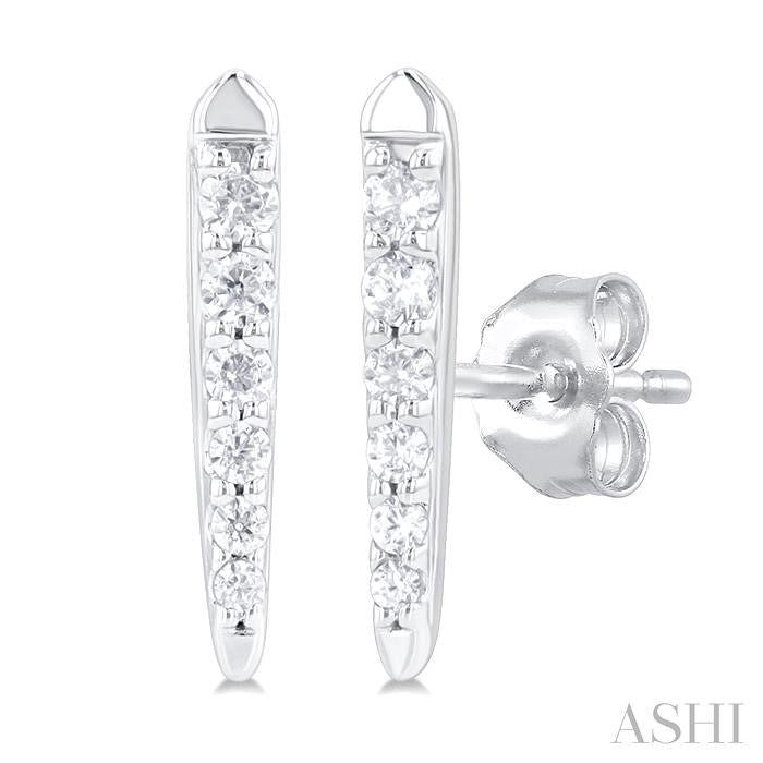 1/10 Ctw Petite Vertical Bar Graduated Round Cut Diamond Fashion Stud Earrings in 10K White Gold
