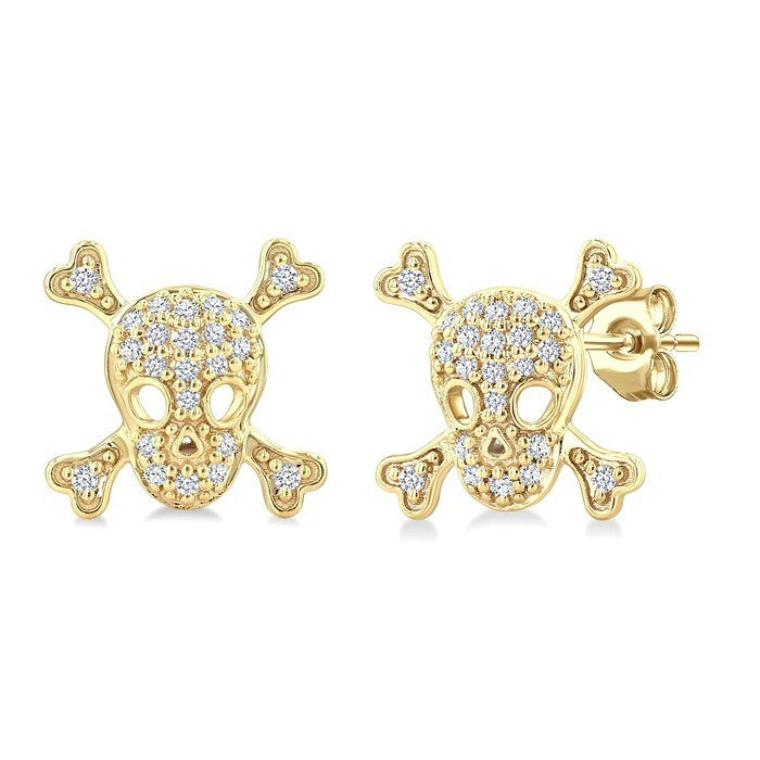 1/6 Ctw Petite Skull Round Cut Diamond Fashion Earrings in 10K Yellow Gold