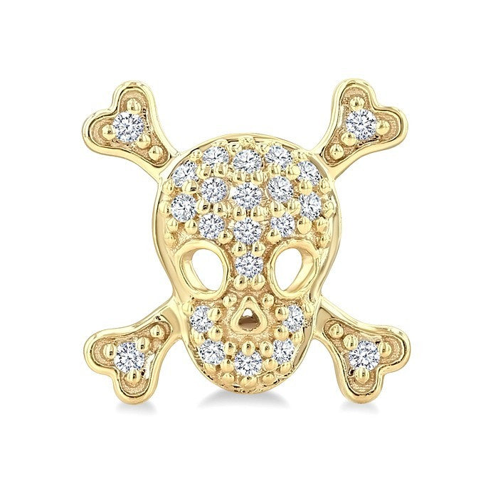 1/6 Ctw Petite Skull Round Cut Diamond Fashion Earrings in 10K Yellow Gold