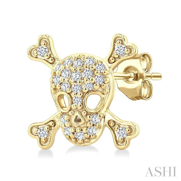 1/6 Ctw Petite Skull Round Cut Diamond Fashion Earrings in 10K Yellow Gold