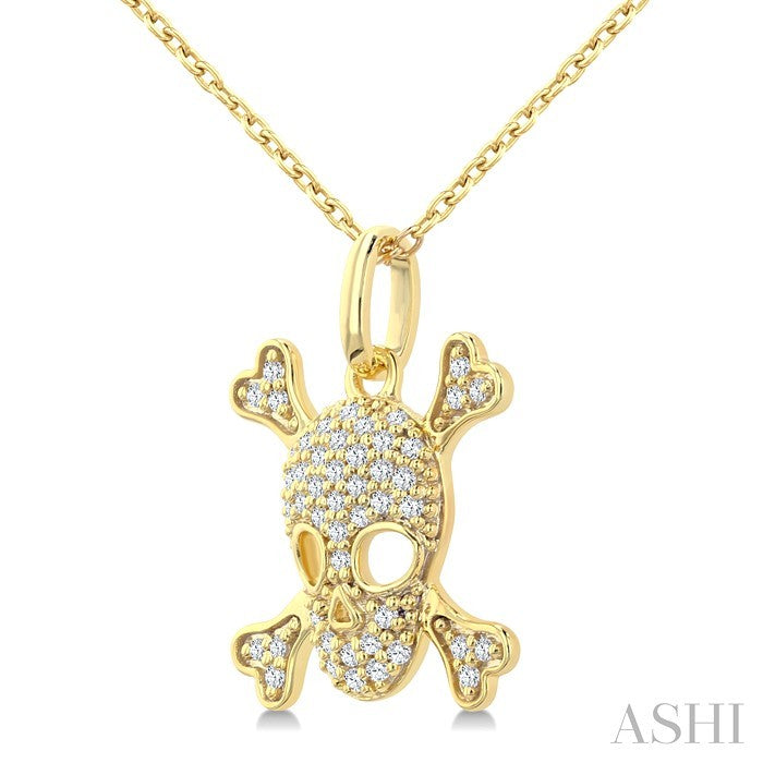 1/6 Ctw Petite Skull Round Cut Diamond Fashion Pendant With Chain in 10K Yellow Gold