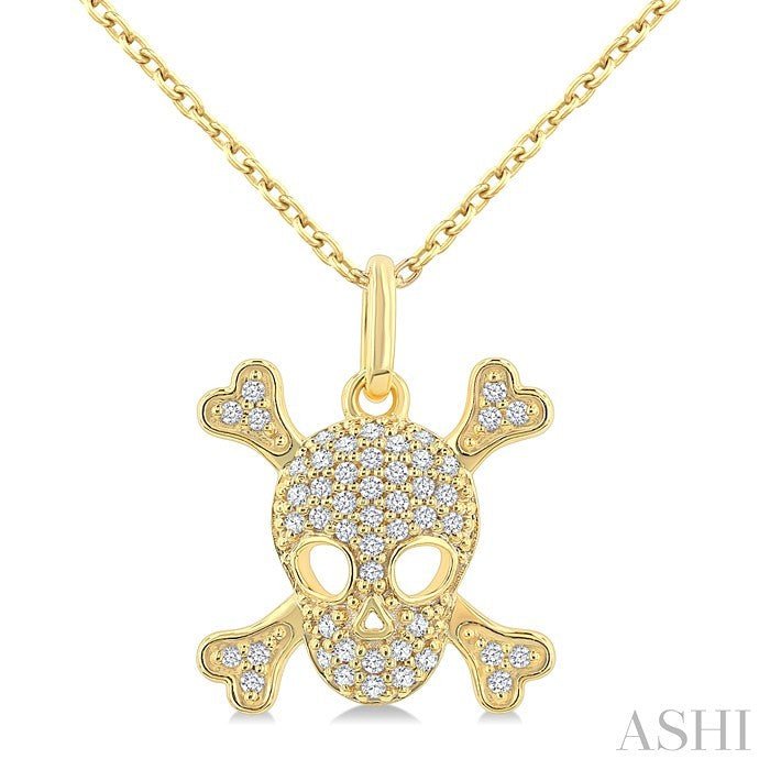 1/6 Ctw Petite Skull Round Cut Diamond Fashion Pendant With Chain in 10K Yellow Gold