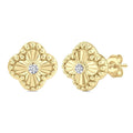 1/50 Ctw Fluted Texture Clover Bead Round Cut Diamond Bezel Set Fashion Earrings in 10K Yellow Gold