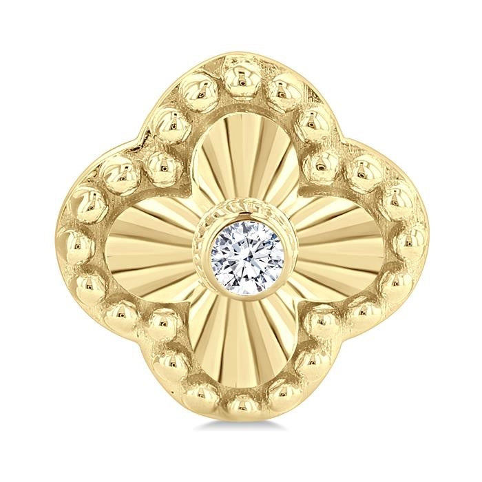 1/50 Ctw Fluted Texture Clover Bead Round Cut Diamond Bezel Set Fashion Earrings in 10K Yellow Gold