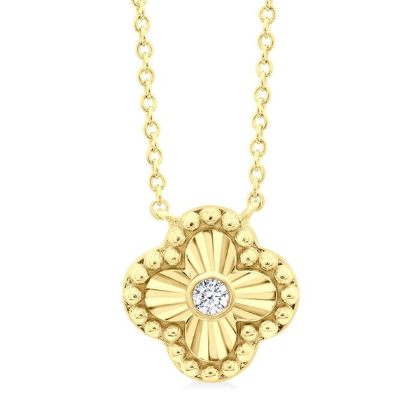 1/50 Ctw Fluted Texture Clover Bead Round Cut Diamond Fashion Pendant With Chain in 10K Yellow Gold