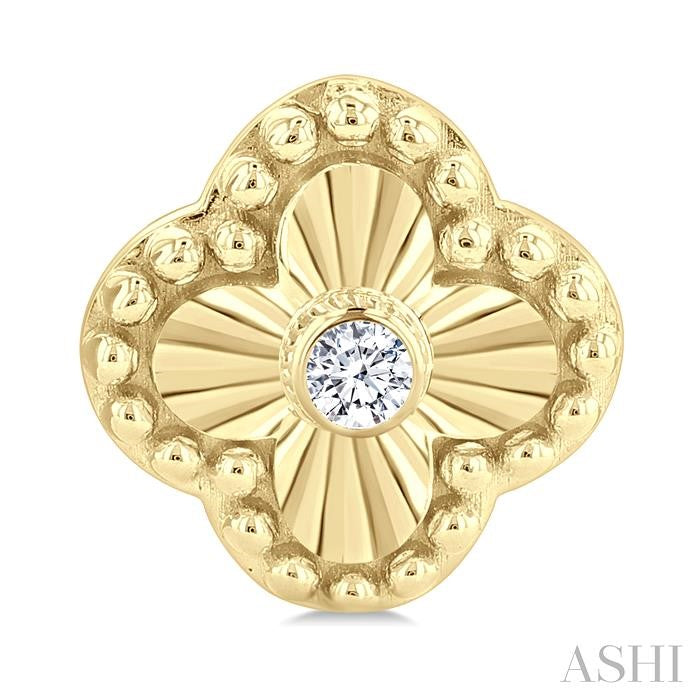 1/50 Ctw Fluted Texture Clover Bead Round Cut Diamond Bezel Set Fashion Earrings in 10K Yellow Gold