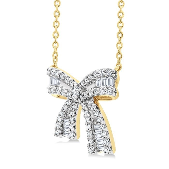 1/3 Ctw Bow Round Cut Diamond Fashion Pendant With Chain in 14k Yellow Gold