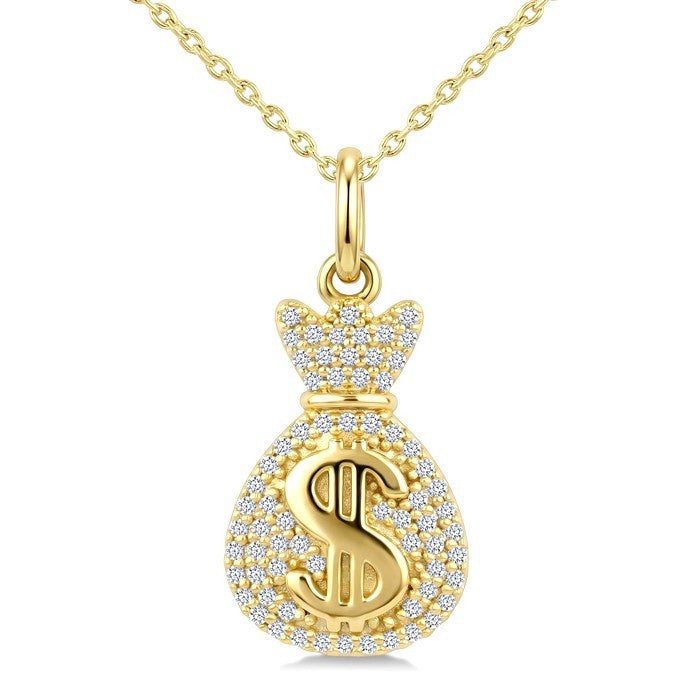 1/5 Ctw Round Cut Diamond Pirouette Dollar Fashion Pendant With Chain in 10K Yellow Gold