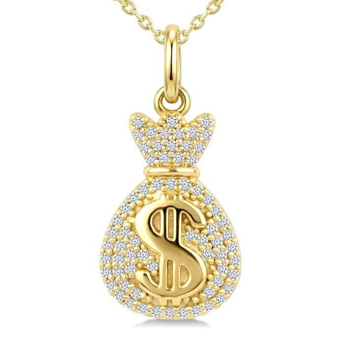 1/5 Ctw Round Cut Diamond Pirouette Dollar Fashion Pendant With Chain in 10K Yellow Gold