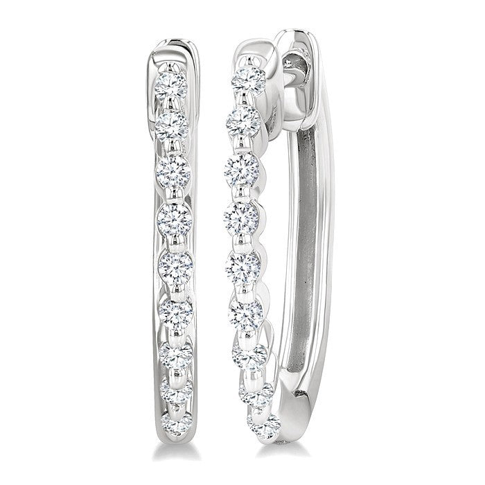 1/6 Ctw Round Cut Diamond Petite Hoop Earrings in 10K White Gold
