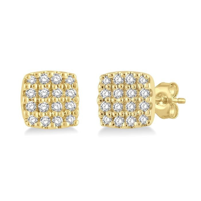 1/8 Ctw Cushion Shape Round Cut Diamond Petite Fashion Earrings in 14K Yellow Gold