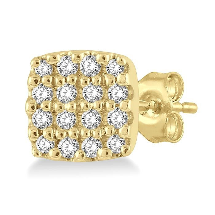 1/8 Ctw Cushion Shape Round Cut Diamond Petite Fashion Earrings in 14K Yellow Gold