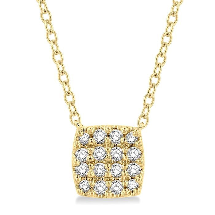 1/8 Ctw Cushion Shape Round Cut Diamond Petite Fashion Pendant With Chain in 14K Yellow Gold