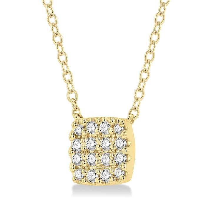 1/8 Ctw Cushion Shape Round Cut Diamond Petite Fashion Pendant With Chain in 14K Yellow Gold