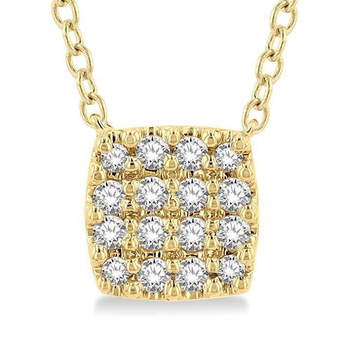 1/8 Ctw Cushion Shape Round Cut Diamond Petite Fashion Pendant With Chain in 14K Yellow Gold