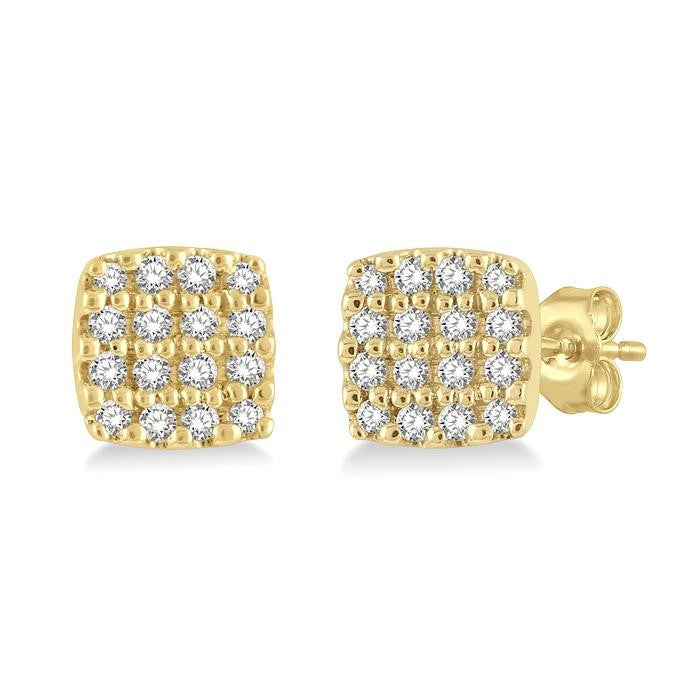 1/8 Ctw Cushion Shape Round Cut Diamond Petite Fashion Earrings in 10K Yellow Gold
