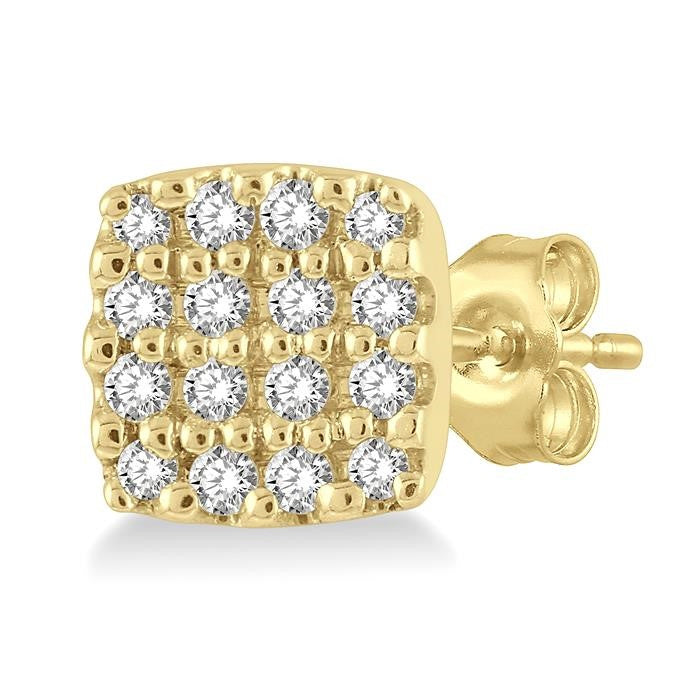 1/8 Ctw Cushion Shape Round Cut Diamond Petite Fashion Earrings in 10K Yellow Gold