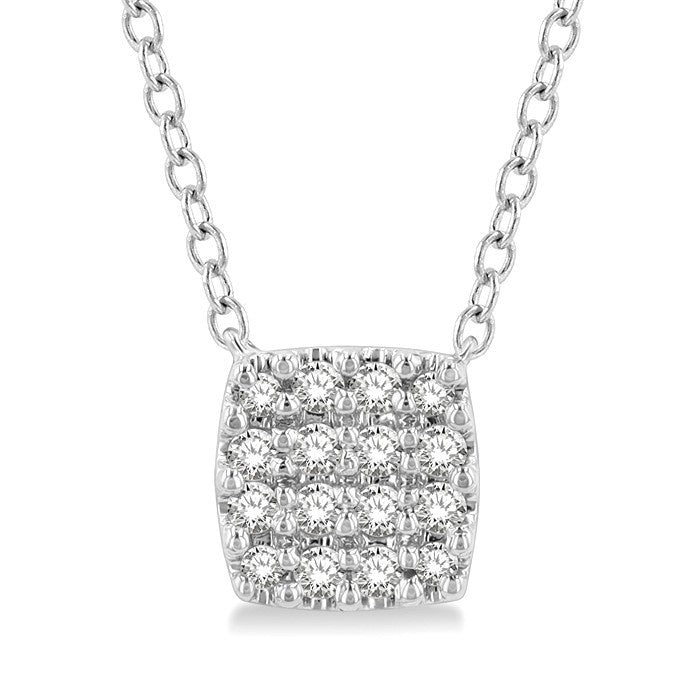 1/8 Ctw Cushion Shape Round Cut Diamond Petite Fashion Pendant With Chain in 10K White Gold