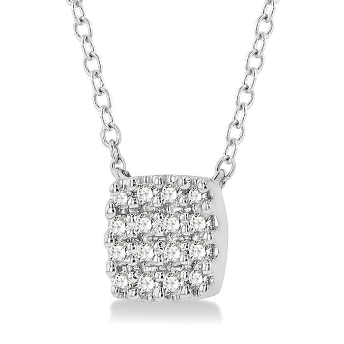 1/8 Ctw Cushion Shape Round Cut Diamond Petite Fashion Pendant With Chain in 10K White Gold