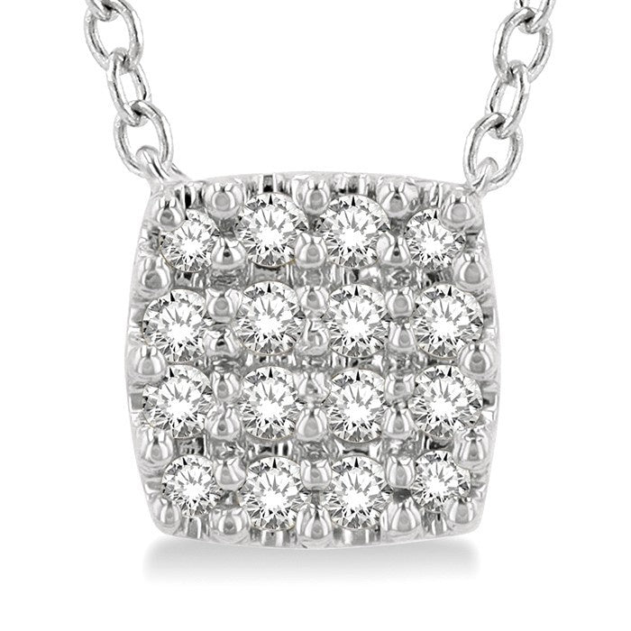 1/8 Ctw Cushion Shape Round Cut Diamond Petite Fashion Pendant With Chain in 10K White Gold