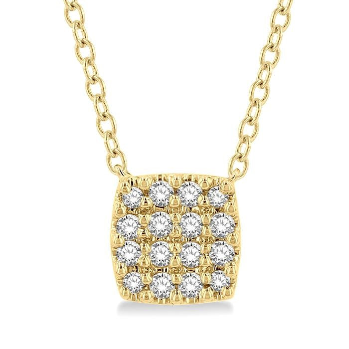 1/8 Ctw Cushion Shape Round Cut Diamond Petite Fashion Pendant With Chain in 10K Yellow Gold