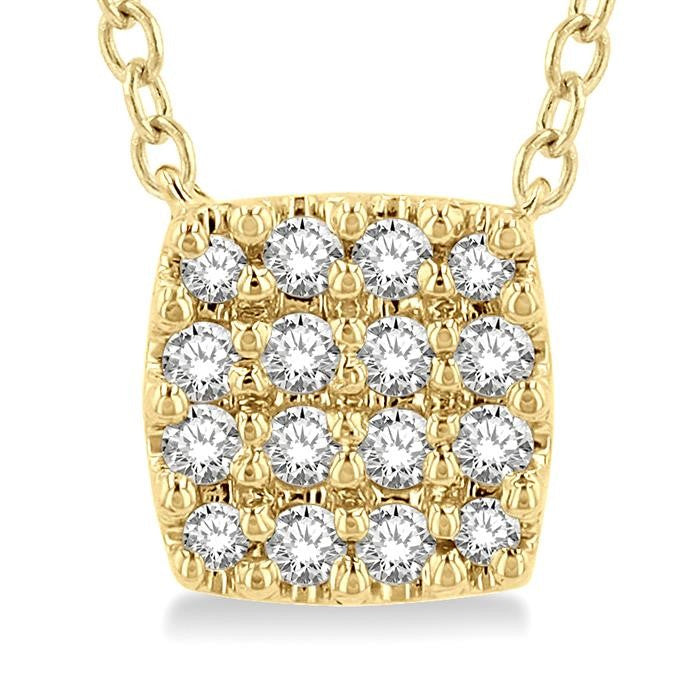 1/8 Ctw Cushion Shape Round Cut Diamond Petite Fashion Pendant With Chain in 10K Yellow Gold