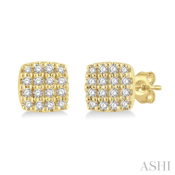 1/8 Ctw Cushion Shape Round Cut Diamond Petite Fashion Earrings in 14K Yellow Gold