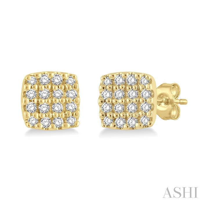 1/8 Ctw Cushion Shape Round Cut Diamond Petite Fashion Earrings in 10K Yellow Gold