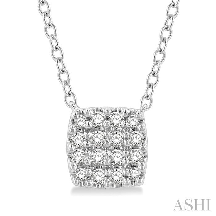 1/8 Ctw Cushion Shape Round Cut Diamond Petite Fashion Pendant With Chain in 10K White Gold