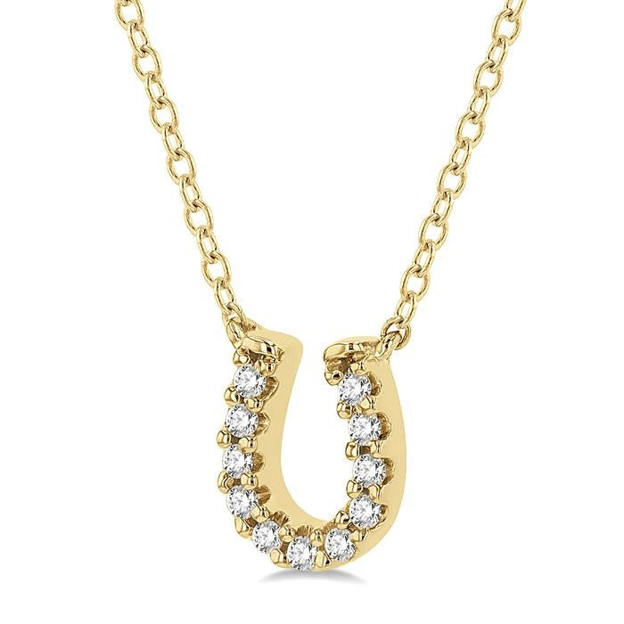 1/10 Ctw Horseshoe Charm Round Cut Diamond Petite Fashion Pendant With Chain in 14K Yellow Gold