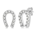 1/10 Ctw Horseshoe Charm Round Cut Diamond Petite Earrings in 10K White Gold