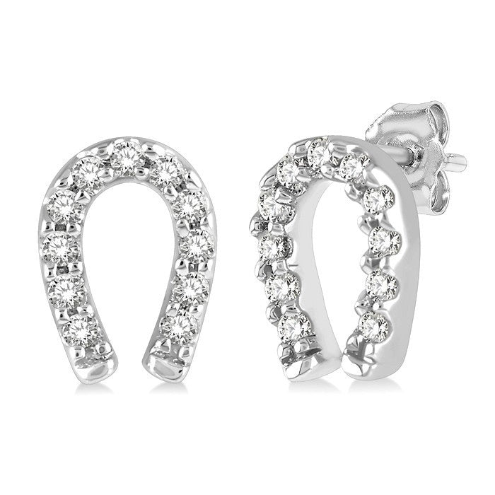 1/10 Ctw Horseshoe Charm Round Cut Diamond Petite Earrings in 10K White Gold