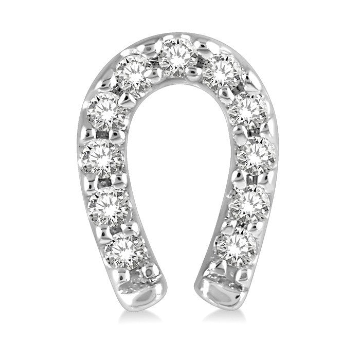 1/10 Ctw Horseshoe Charm Round Cut Diamond Petite Earrings in 10K White Gold