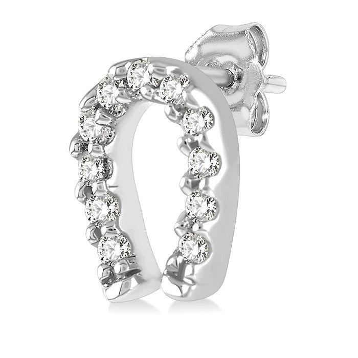 1/10 Ctw Horseshoe Charm Round Cut Diamond Petite Earrings in 10K White Gold