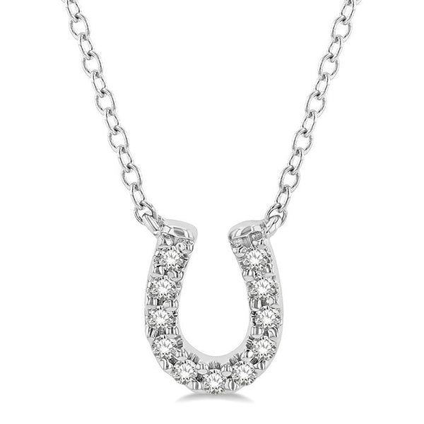 1/10 Ctw Horseshoe Charm Round Cut Diamond Petite Fashion Pendant With Chain in 10K White Gold