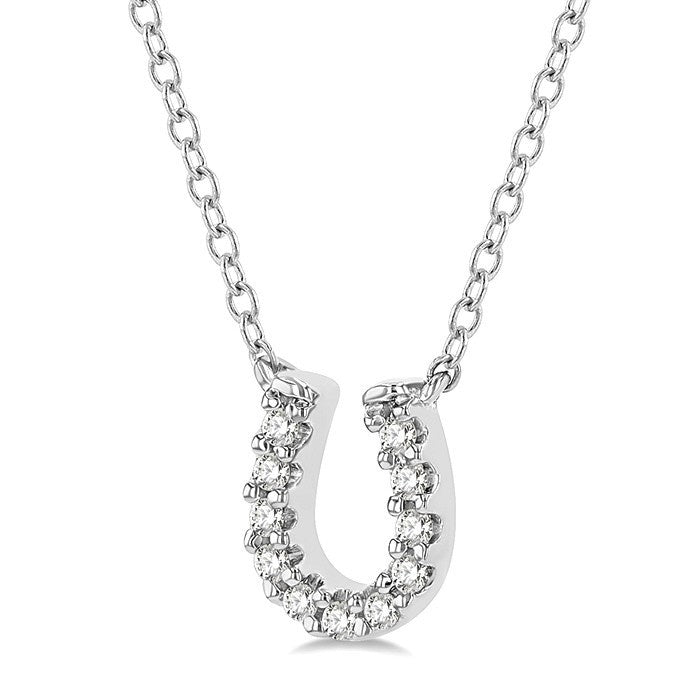 1/10 Ctw Horseshoe Charm Round Cut Diamond Petite Fashion Pendant With Chain in 10K White Gold