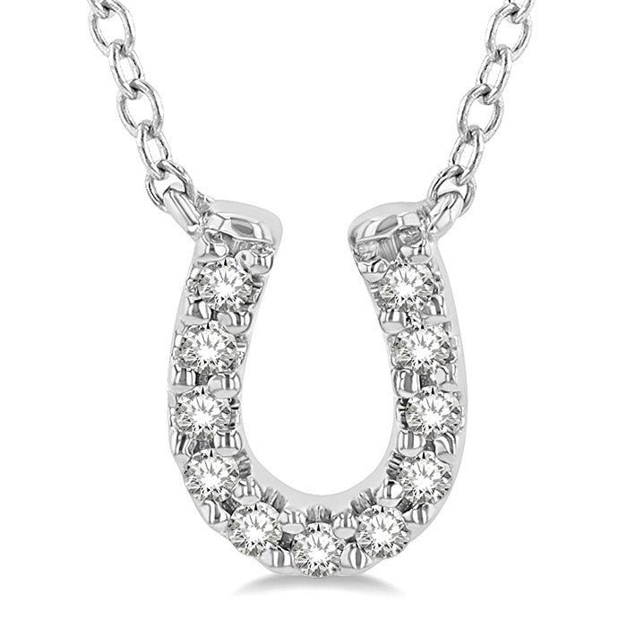 1/10 Ctw Horseshoe Charm Round Cut Diamond Petite Fashion Pendant With Chain in 10K White Gold