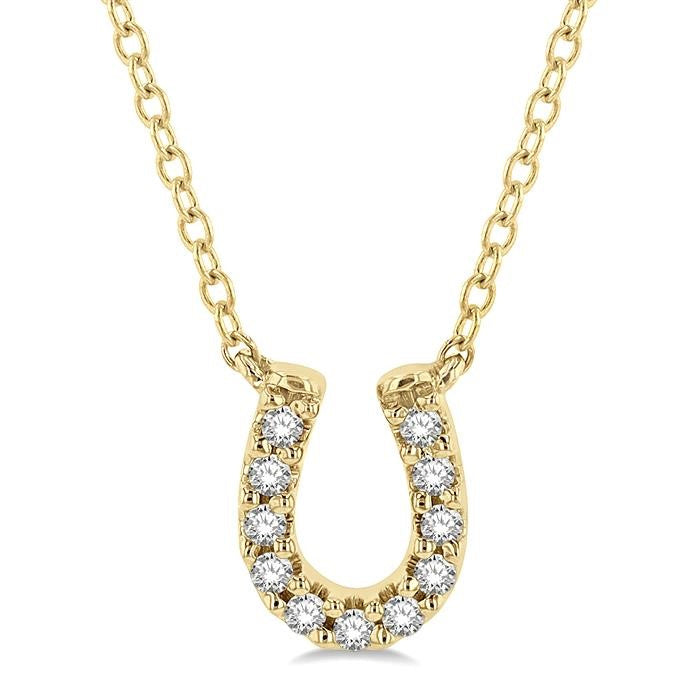 1/10 Ctw Horseshoe Charm Round Cut Diamond Petite Fashion Pendant With Chain in 10K Yellow Gold