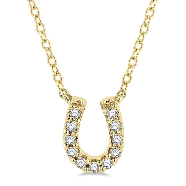 1/10 Ctw Horseshoe Charm Round Cut Diamond Petite Fashion Pendant With Chain in 10K Yellow Gold