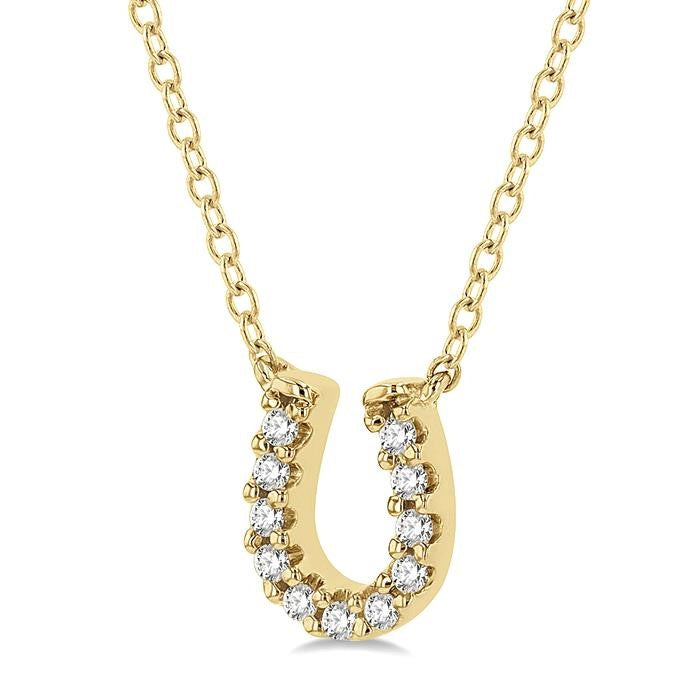 1/10 Ctw Horseshoe Charm Round Cut Diamond Petite Fashion Pendant With Chain in 10K Yellow Gold