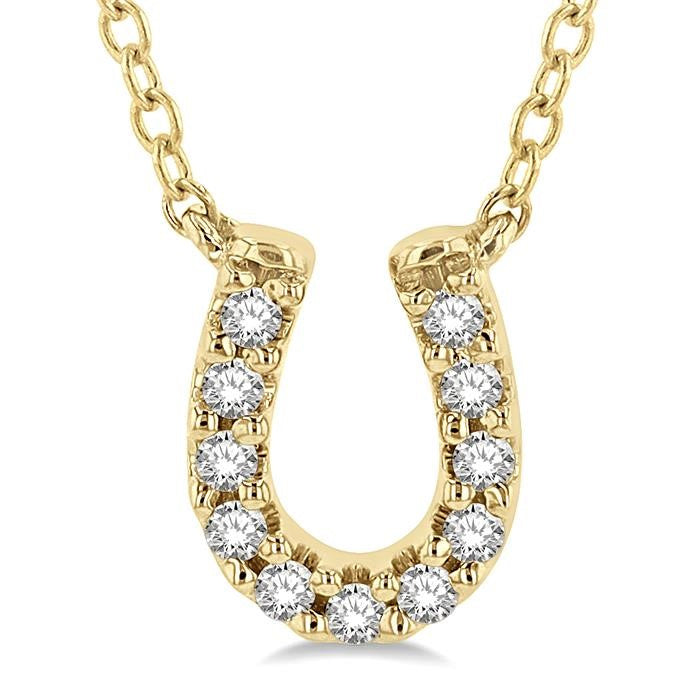 1/10 Ctw Horseshoe Charm Round Cut Diamond Petite Fashion Pendant With Chain in 10K Yellow Gold